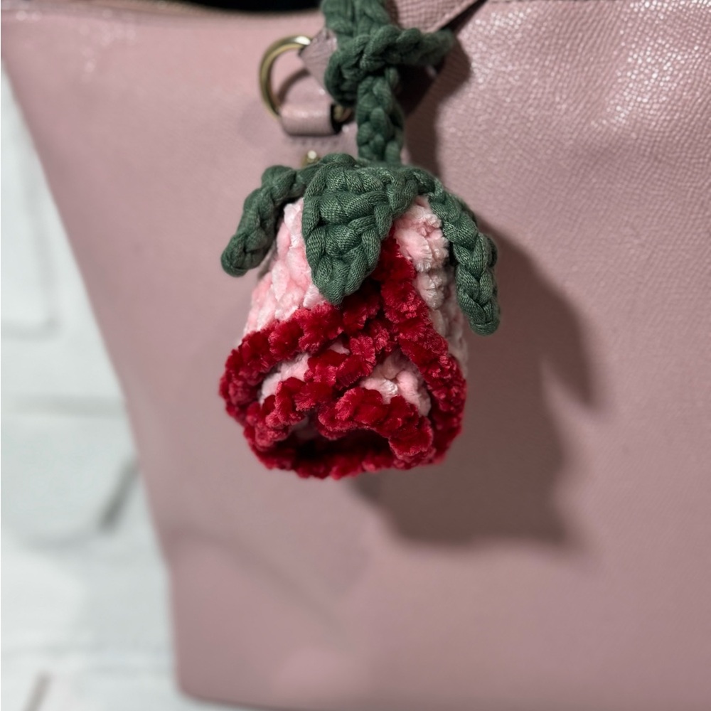 Elegant Crochet Pink Rose bag Charm
